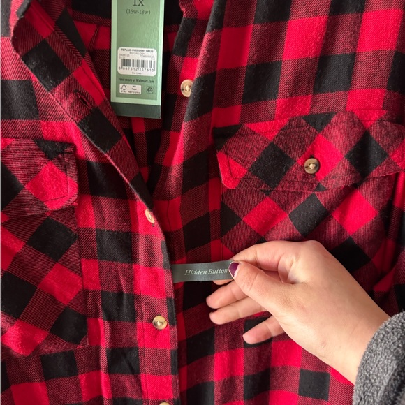 Red and Black Plaid Shirt Dress - Picture 3 of 7